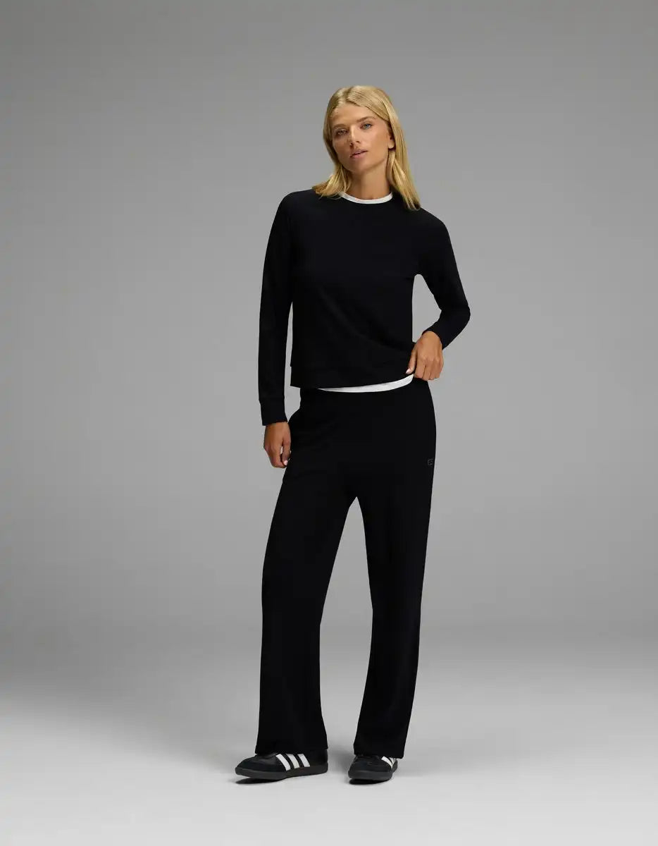 Women's Brushed Bamboo Pullover Crew & Wide Leg Pull On Pant Set