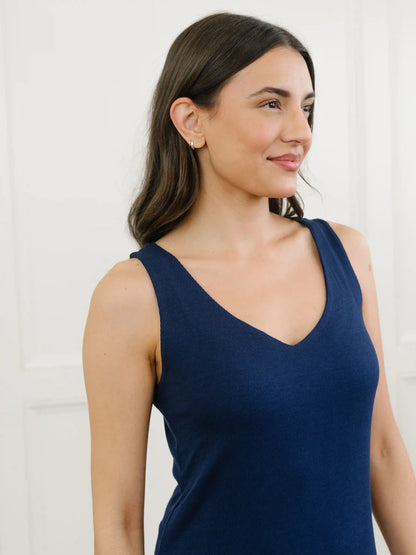 Women’s Bamboo Rib-Knit V-Neck Tank Lounge Dress