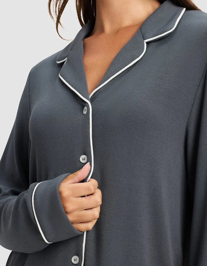 Women's Bamboo Rib-Knit Classic Long Sleeve Pajama Top