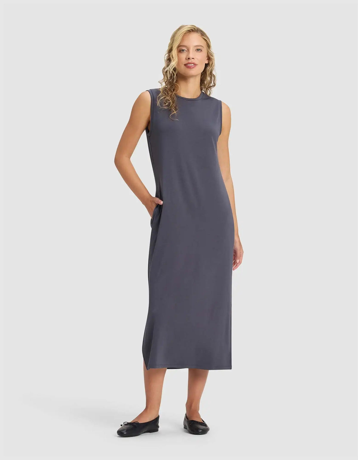 Women's Brushed Bamboo Sleeveless Midi Dress