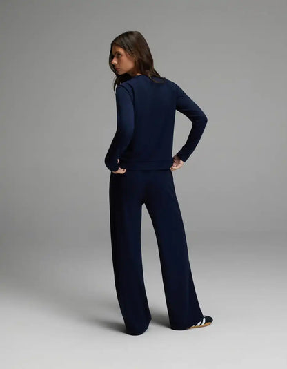 Women's Brushed Bamboo Pullover Crew & Wide Leg Pull On Pant Set