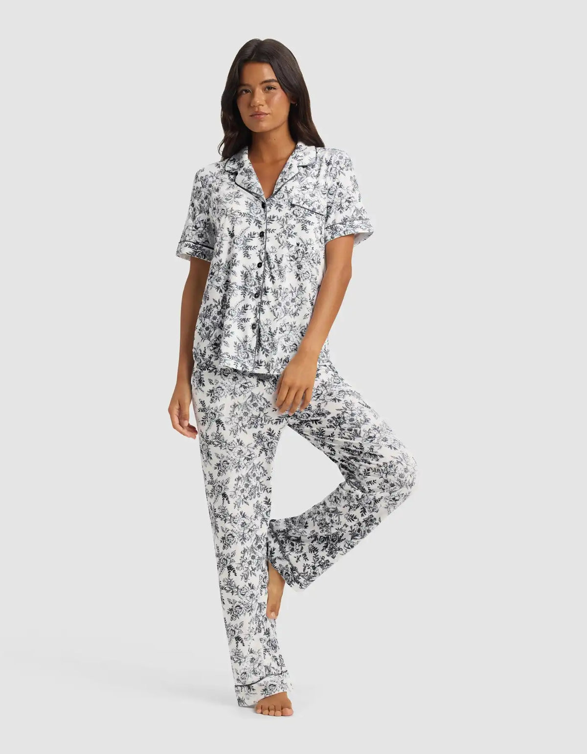 Women's Bamboo Stretch-Knit Short Sleeve & Pant Pajama Set - Last Chance