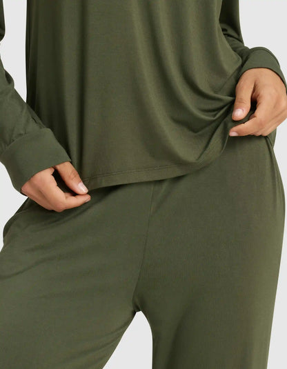 Women's Bamboo Stretch-Knit Long Sleeve Lounge Tee & Pant Set